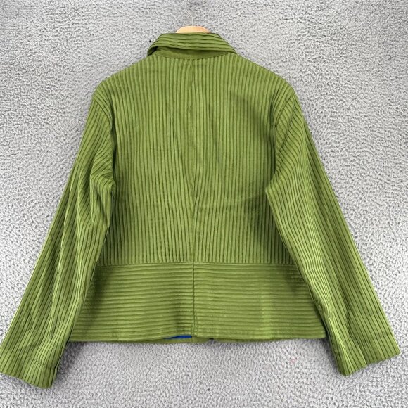 Chicos Blazer Womens 2 US 12 Green Ribbon Stripe Texture Button Stretch Office - Picture 3 of 9